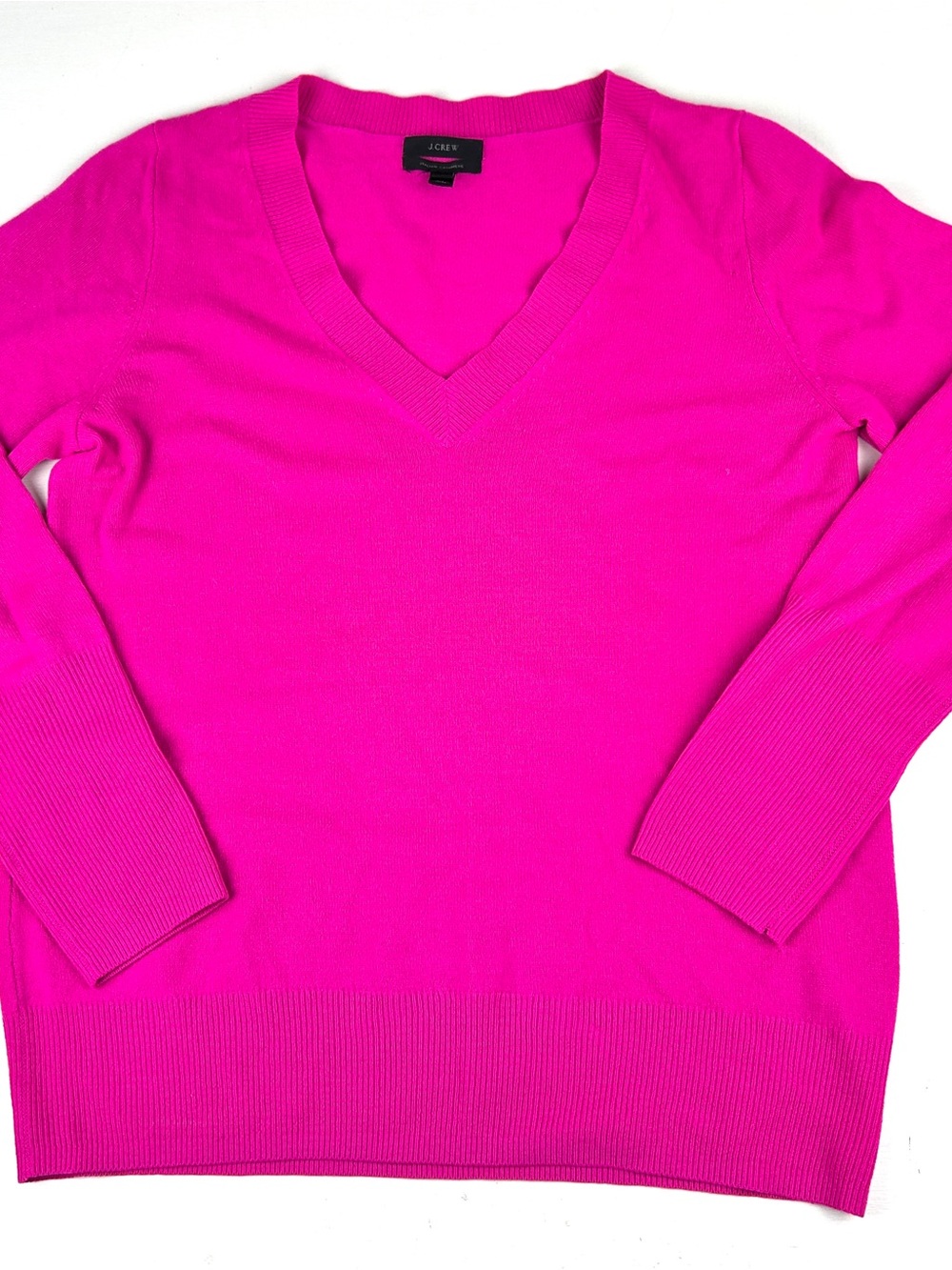 J.Crew Sweater Womens Large Pink Italian 100% Cashmere V-Neck Long Sleeve